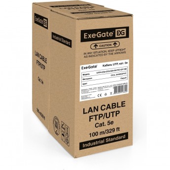 Кабель EXEGATE UTP4-C5e-CCA-S24-IN-PVC-GY-100 UTP 4 пары кат.5e CCA, 24AWG, бухта 100м, серый, PVC EX281816RUS