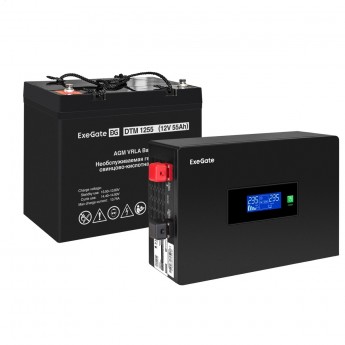 Комплект ИБП EXEGATE IDEALSINE SR-600.LCD.2SH + батарея 55Aч, 1 шт